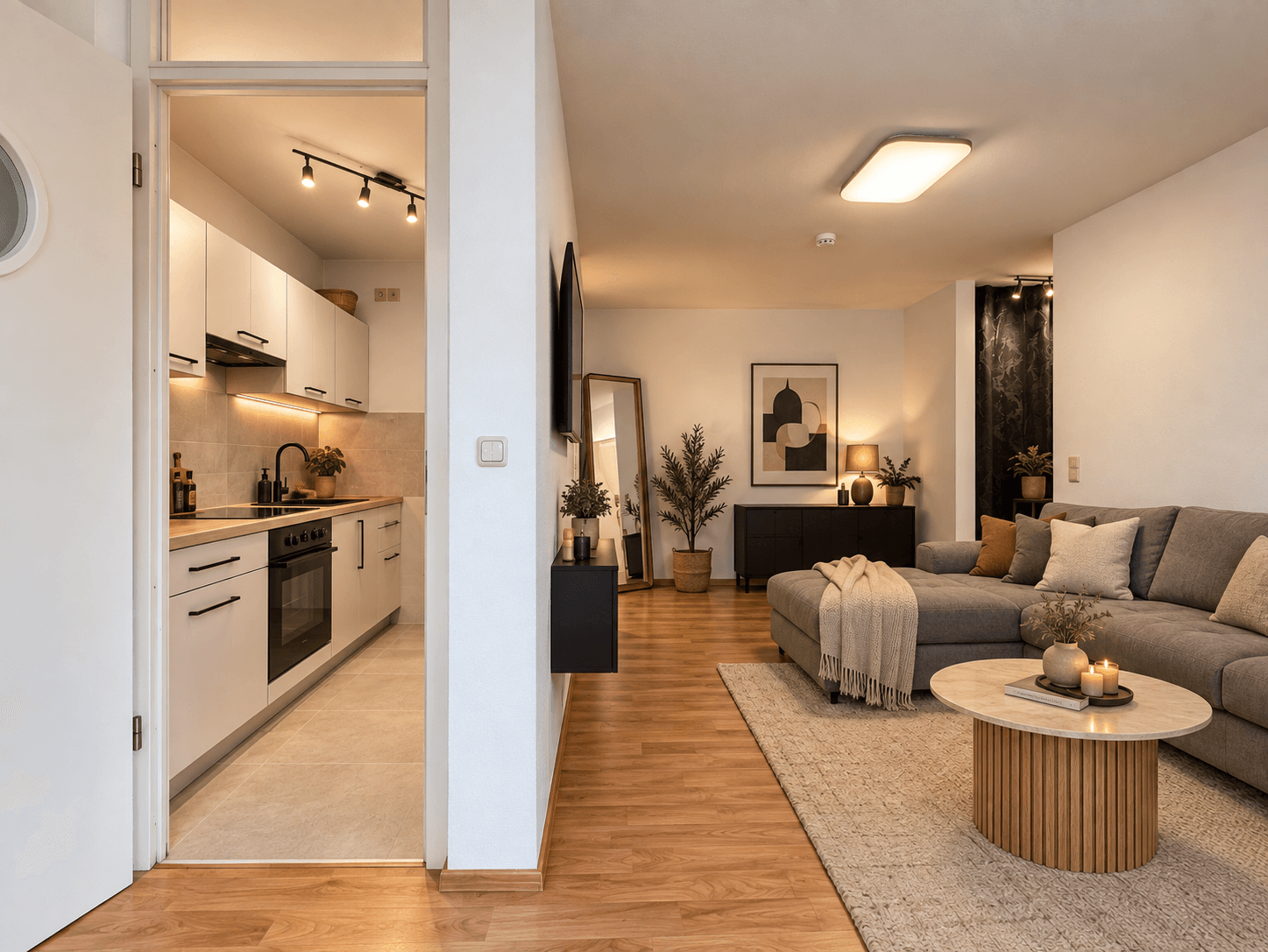 KI generiert - Wohnzimmer mit Küche