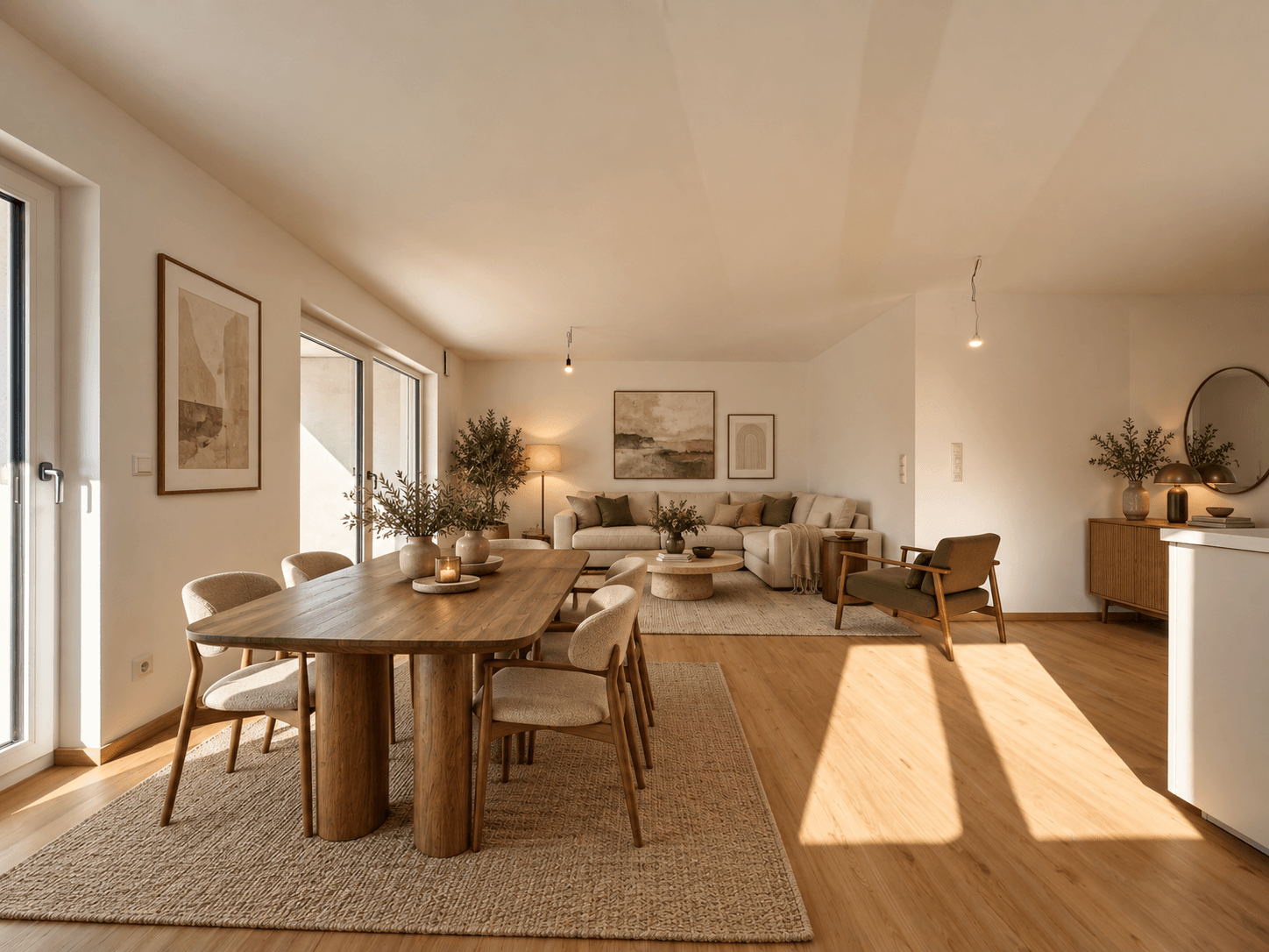 Skandinavisches Wohnzimmer mit Essbereich